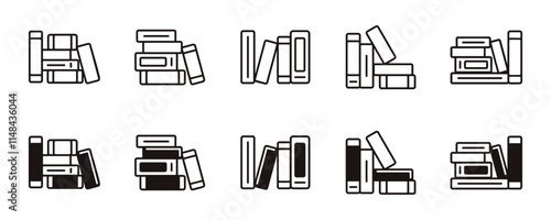 bookshelf library read book icon set education school study dictionary book stack storage signs vector outline illustration