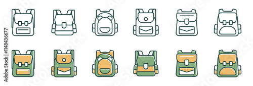 education school backpack icon set travel baggage hiking trip bag symbol vector illustration for web and app