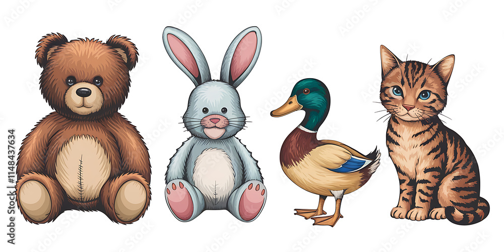 A cutout png design asset of isolated stuffed animals on a white background A cutout png design asset of isolated stuffed animals on a white background