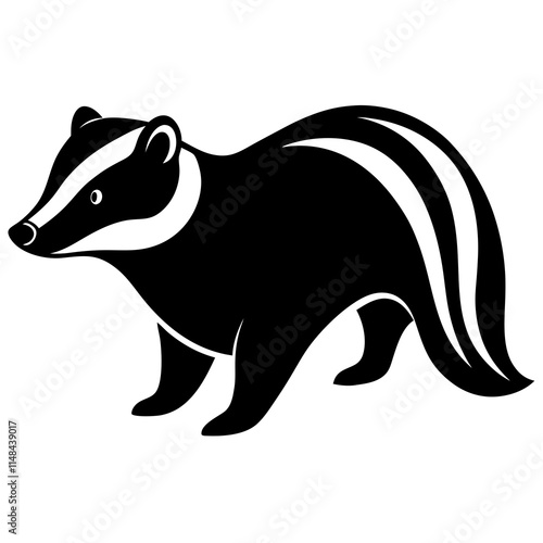 Silhouette of a badger with distinct black-and-white markings, featuring a bold and stylized design ideal for wildlife or nature themes. photo