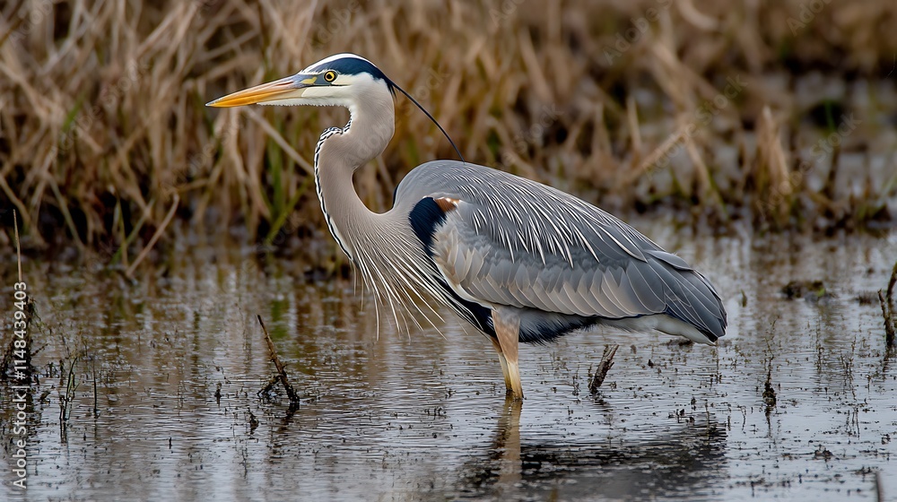 Heron standing in marsh. Heron standing in marsh.