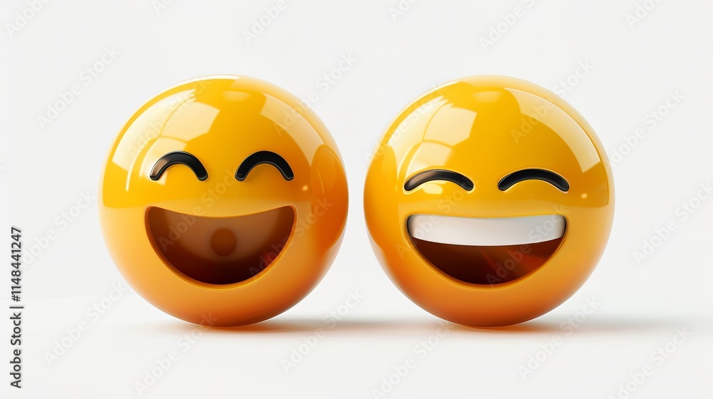Fototapeta premium Two cheerful yellow emoji symbols with joyful expressions.
