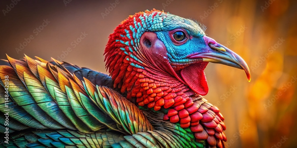 Obraz premium Vibrant Wild Turkey Fashion Photography: Majestic Bird, Colorful Plumage, Intricate Feathers