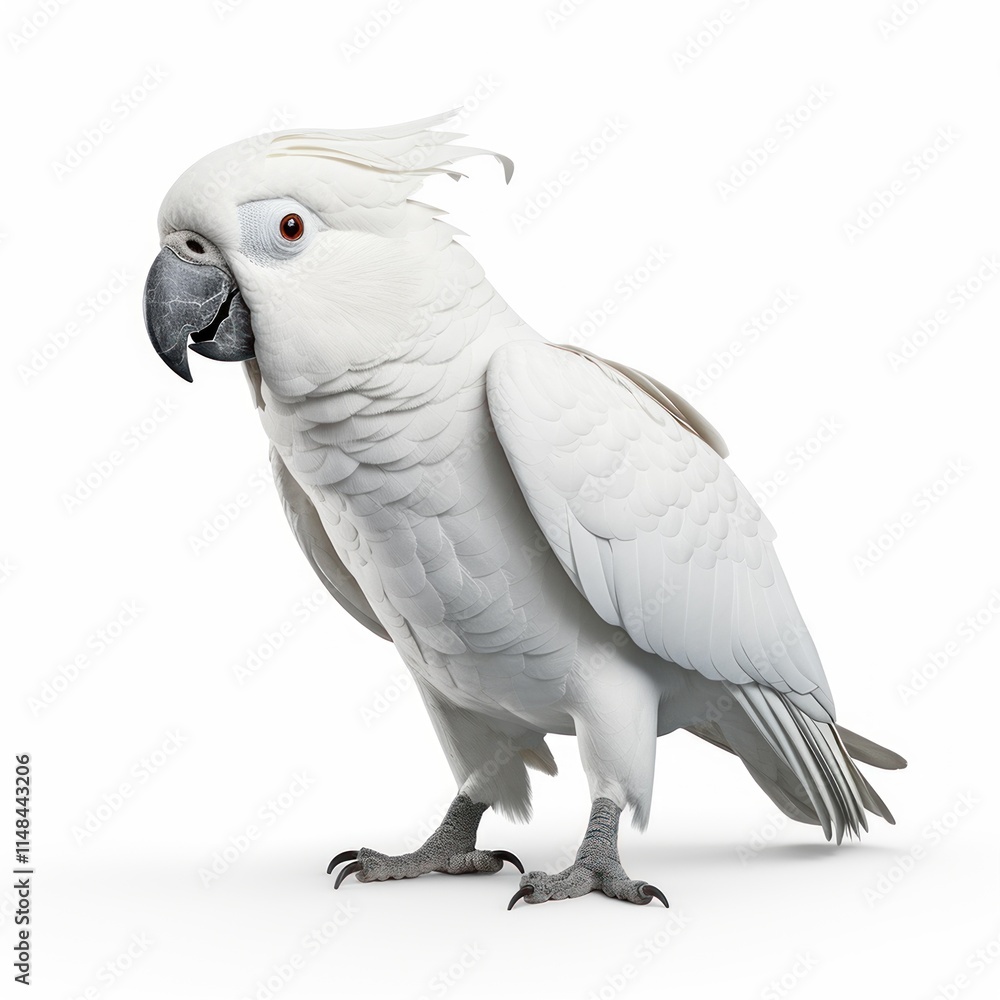 A closeup view of a majestic Cockatoo parrot showcasing its striking and beautiful features isolated on white background A closeup view of a majestic Cockatoo parrot showcasing its striking and beautiful features isolated on white background