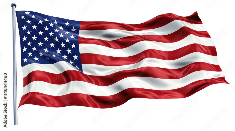 A bold and vibrant American flag with realistic waving effects, isolated on a transparent PNG for banners, posters, and web templates. A bold and vibrant American flag with realistic waving effects, isolated on a transparent PNG for banners, posters, and web templates.
