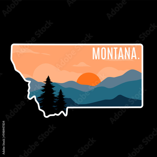 Montana Sunset Mountain Landscape Illustration