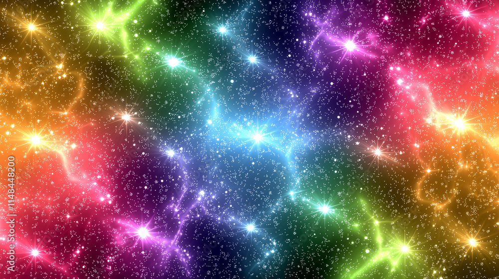 Obraz premium Vivid Starry Galaxy with Neon Color Gradients and Shimmering Stars, Perfect for Sci-Fi Artwork, Futuristic Designs, and Celestial Themes 