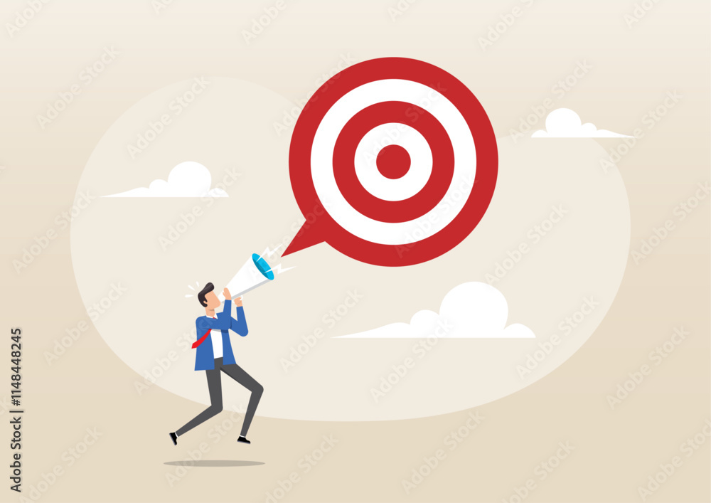Businessman announce new goal or target with megaphone Businessman announce new goal or target with megaphone