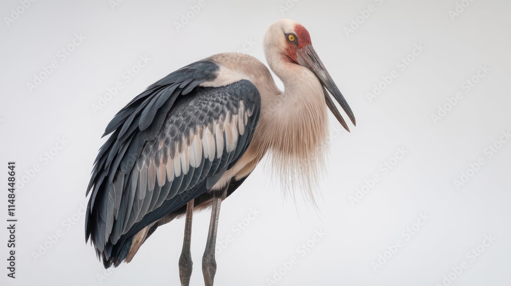 Fototapeta premium A majestic painted stork stands against a white background