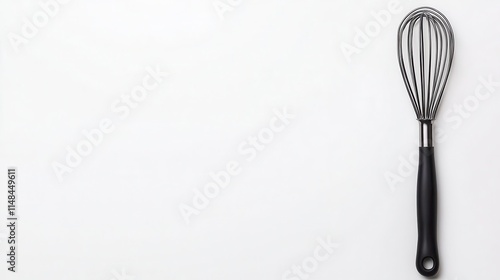 a stainless steel potato masher, kitchen tool, wire design, sturdy handle, isolated on white background