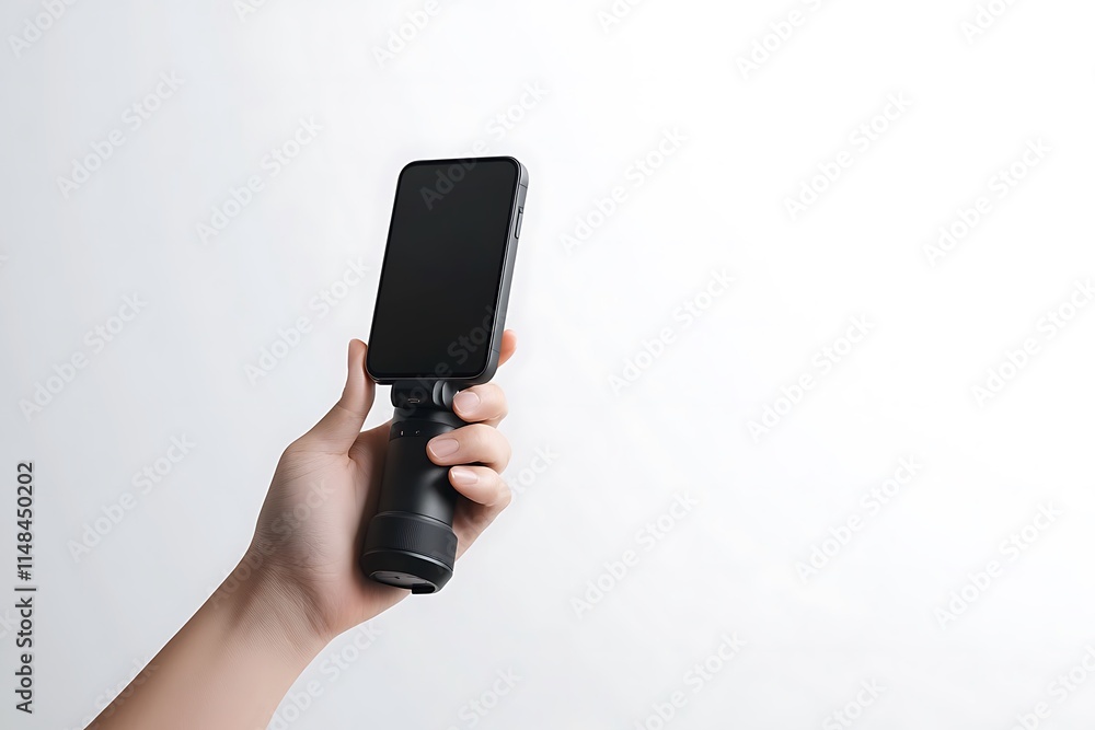 hand using selfie stick isolated white