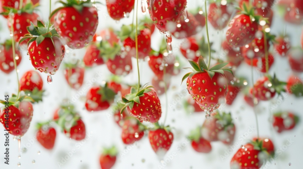 Cascade of strawberries, isolated on transparent, each berry in sharp detail, symbolizing abundance Cascade of strawberries, isolated on transparent, each berry in sharp detail, symbolizing abundance