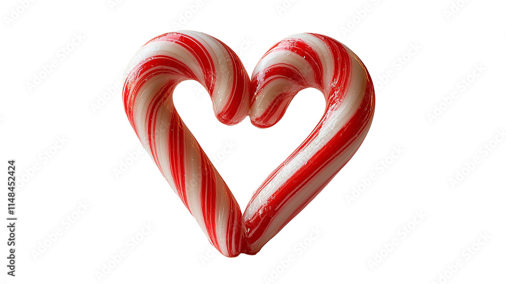 Close-up of red and white candy canes arranged in a heart shape, festive holiday symbol Close-up of red and white candy canes arranged in a heart shape, festive holiday symbol