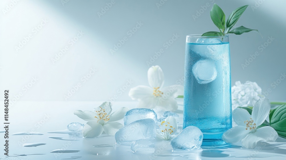 Refreshing Blue Iced Drink with Jasmine Flowers Refreshing Blue Iced Drink with Jasmine Flowers