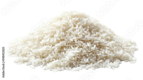 Pile white rice isolated on white transparent background