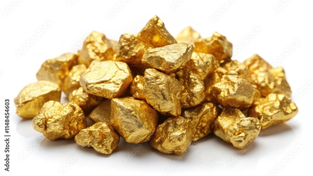 A pile of shiny gold nuggets showcasing their natural rough texture and gleam. A pile of shiny gold nuggets showcasing their natural rough texture and gleam.