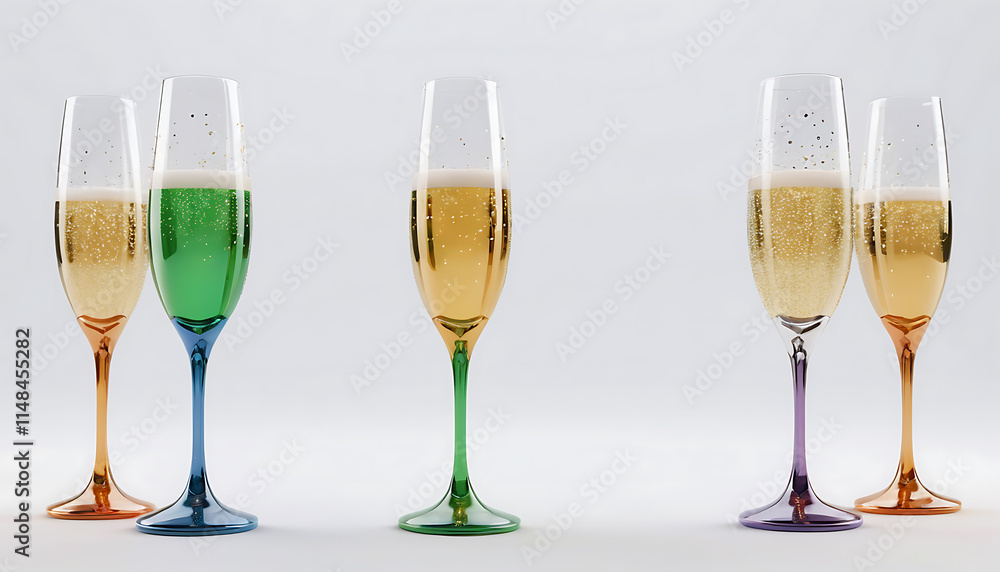 Colorful Champagne Flutes Sparkling Festive Drinks Modern Style Colorful Champagne Flutes Sparkling Festive Drinks Modern Style
