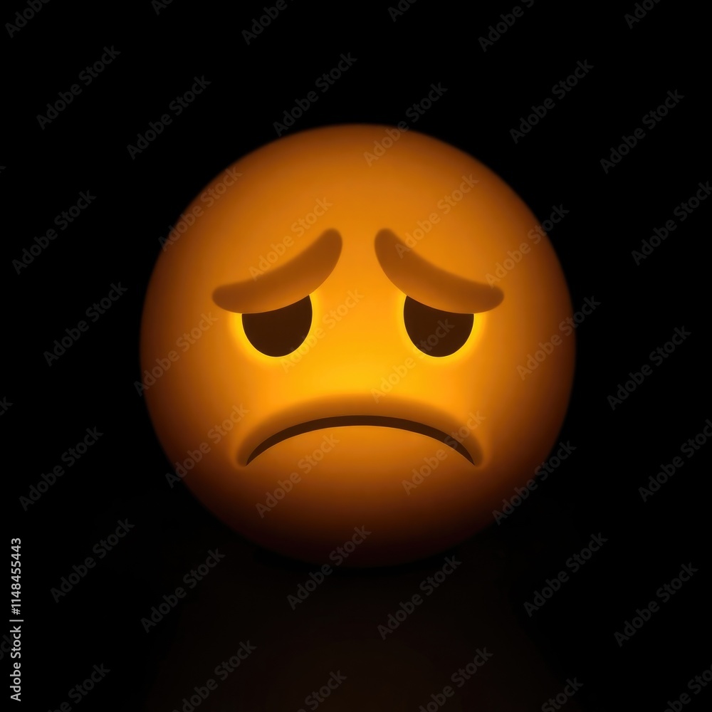 Fototapeta premium A collection of emojis showcasing feelings of sadness, anxiety, worry, disappointment, and embarrassment against a dark backdrop, emphasizing emotional struggle