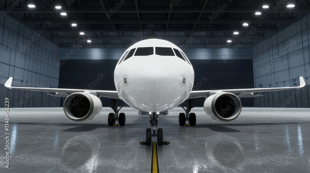 Fototapeta premium Modern Airplane Inside a Spacious Hangar