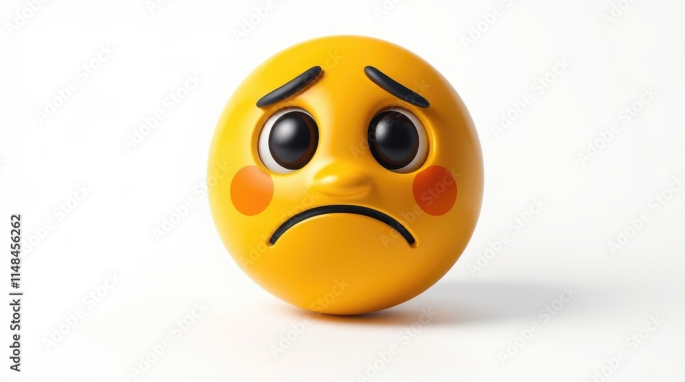 Fototapeta premium This sad emoji conveys a deep sense of sorrow with its downturned mouth and frowning eyes, representing feelings of sadness, anxiety, and disappointment in a clear manner