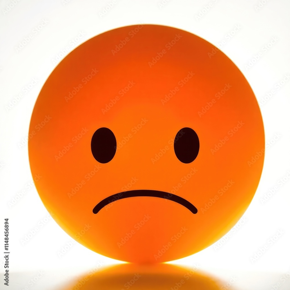 An orange sad emoji with a frown conveys deep emotions such as sadness, anxiety, and disappointment. Its simple design illustrates feelings of worry and embarrassment An orange sad emoji with a frown conveys deep emotions such as sadness, anxiety, and disappointment. Its simple design illustrates feelings of worry and embarrassment