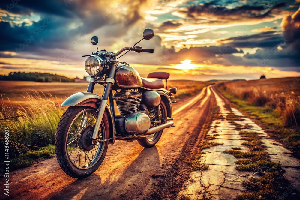 Naklejka premium Vintage Motorcycle Documentary Photography: Classic Bikes, Retro Rides, Old Motorcycles