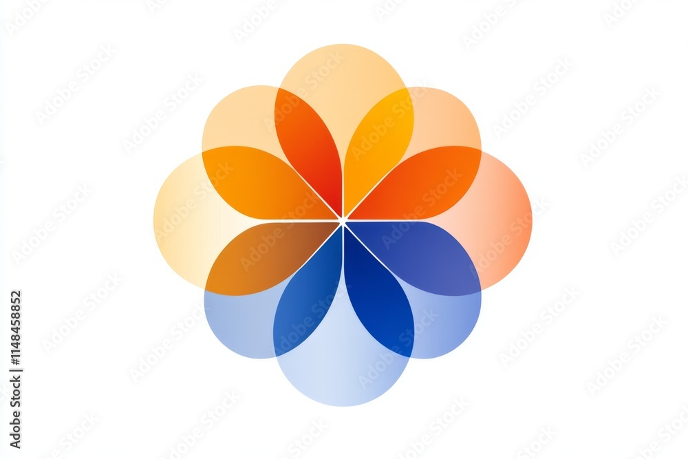 A simple depiction of overlapping circles forming a geometric flower, created with bold lines and gradient colors on a white background A simple depiction of overlapping circles forming a geometric flower, created with bold lines and gradient colors on a white background