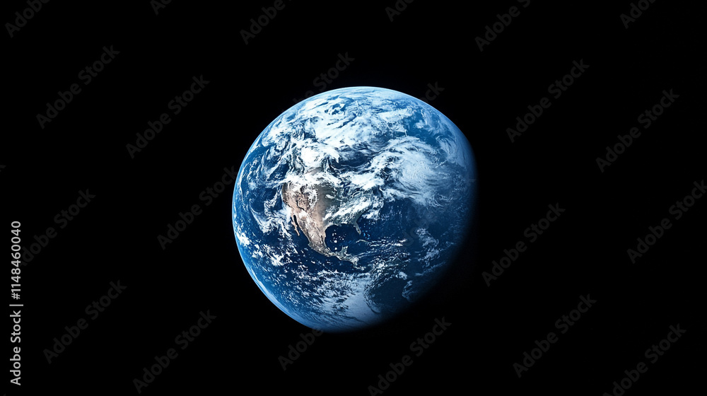 Blue planet viewed from space showing continents and clouds illuminated by sunlight Blue planet viewed from space showing continents and clouds illuminated by sunlight