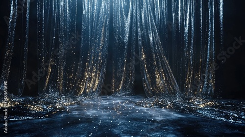 Shimmering Curtains with Sparkling Light Effects in a Dark Space