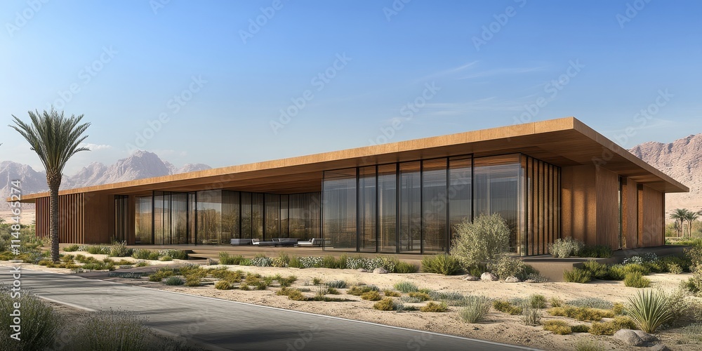 A minimalist desert villa with clean lines and expansive glass walls, blending seamlessly into the arid landscape and showcasing uninterrupted views of the sandy horizon. A minimalist desert villa with clean lines and expansive glass walls, blending seamlessly into the arid landscape and showcasing uninterrupted views of the sandy horizon.