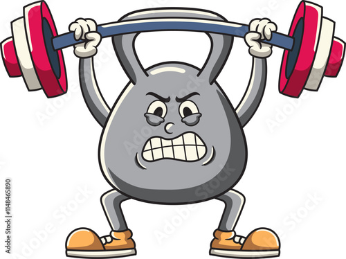 Kettlebell lifting Olympic Barbell Retro Cartoon Character Vector Illustration