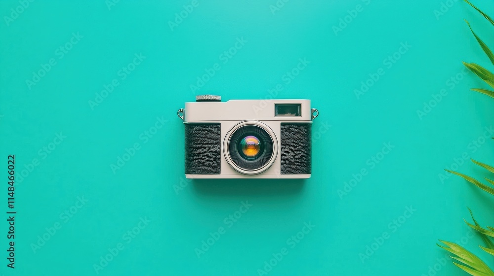 Fototapeta premium Retro Camera on Vibrant Background