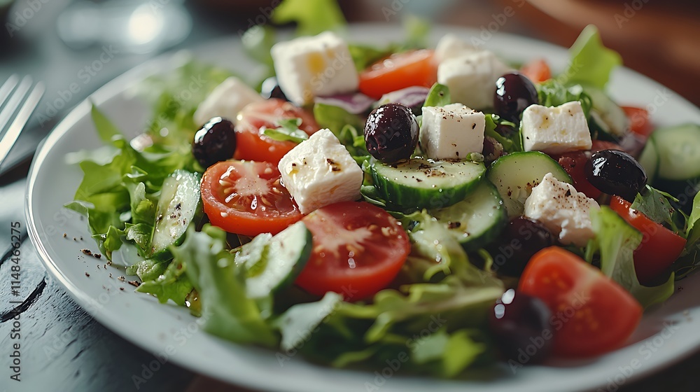 Salad with Greek salad ingredients mixed greens Salad with Greek salad ingredients mixed greens