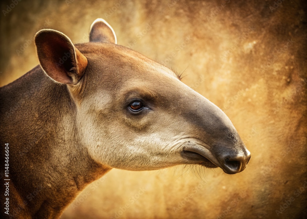 Fototapeta premium Vintage Tapir Closeup - Long Nose Profile, Sepia Wildlife Photo, Retro Nature Photography