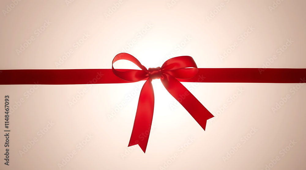 Red satin ribbon, glossy bow, gift wrapping, festive decoration Red satin ribbon, glossy bow, gift wrapping, festive decoration