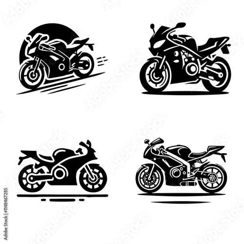 set of silhouettes of motorcycle