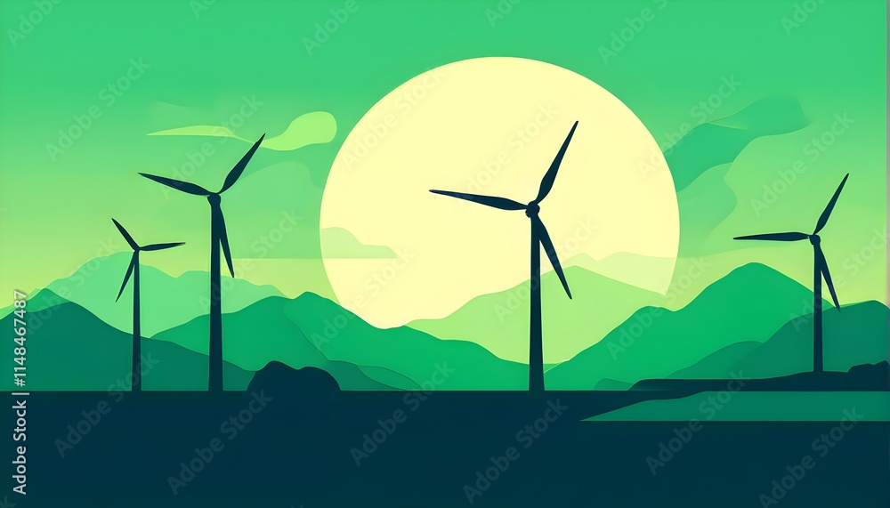 Fototapeta premium windmill as symbol for green energy, minimalist abstract illustration background