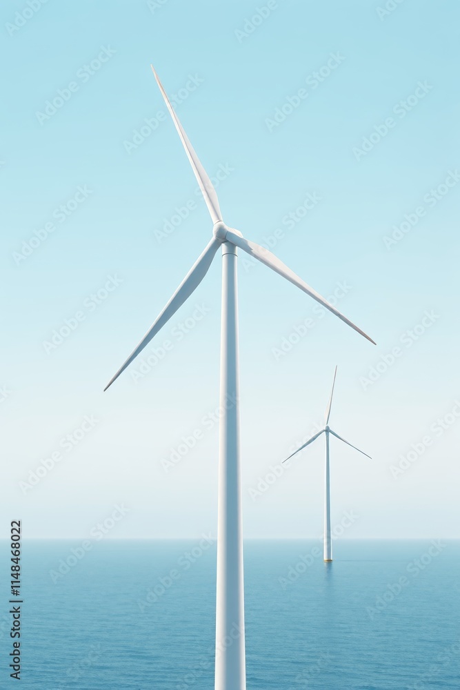 Fototapeta premium arafed windmills in the ocean with a blue sky
