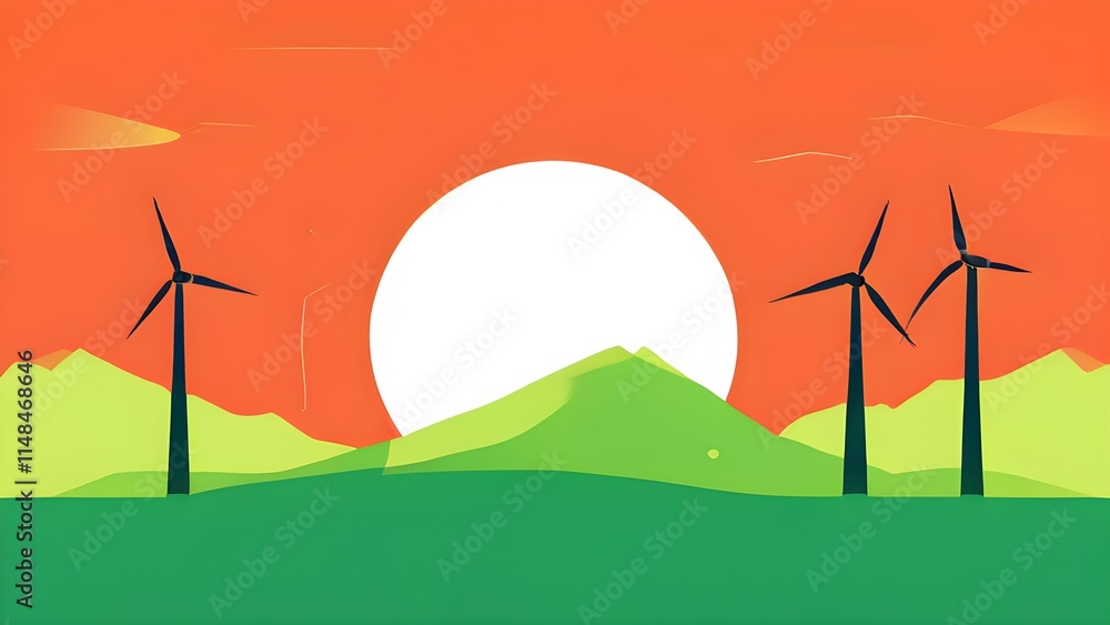 Fototapeta premium windmill as symbol for green energy, minimalist abstract illustration background