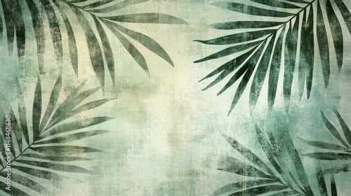 Abstract Palm Leaf Design Green Beige Texture Background
