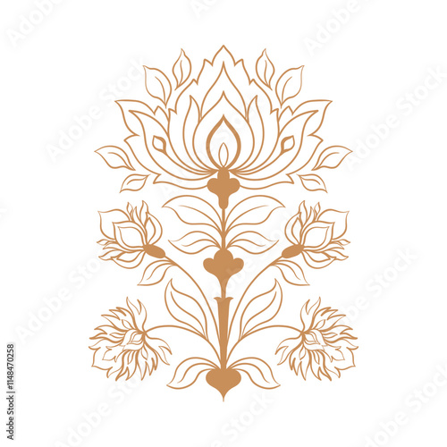 Mughal decorative ornamental floral. Vintage intricate traditional mughal style with flowers and foliage.