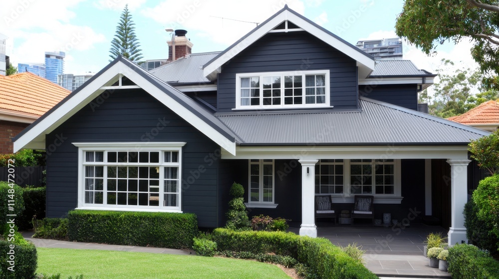 Elegant Modern House with Landscape and Urban Background Elegant Modern House with Landscape and Urban Background