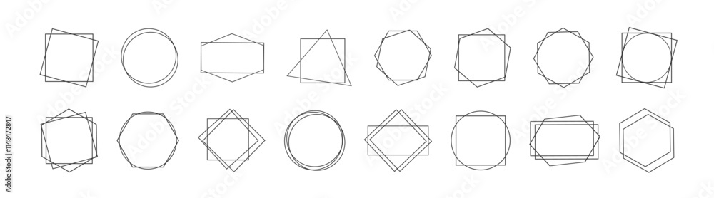 Geometric frames. Collection of frames featuring various geometric shapes, wedding invitation, luxury templates, decorative patterns. Geometric frames. Collection of frames featuring various geometric shapes, wedding invitation, luxury templates, decorative patterns.