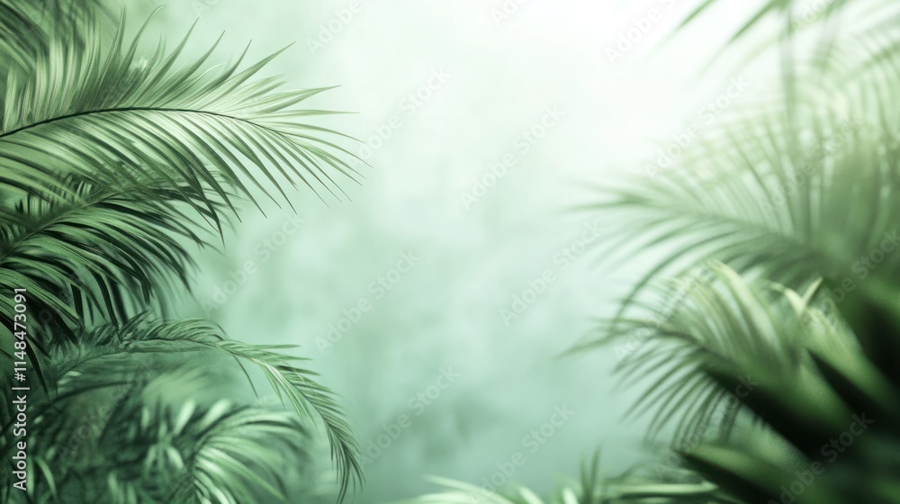 Lush Green Palm Fronds Frame Soft Background Lush Green Palm Fronds Frame Soft Background