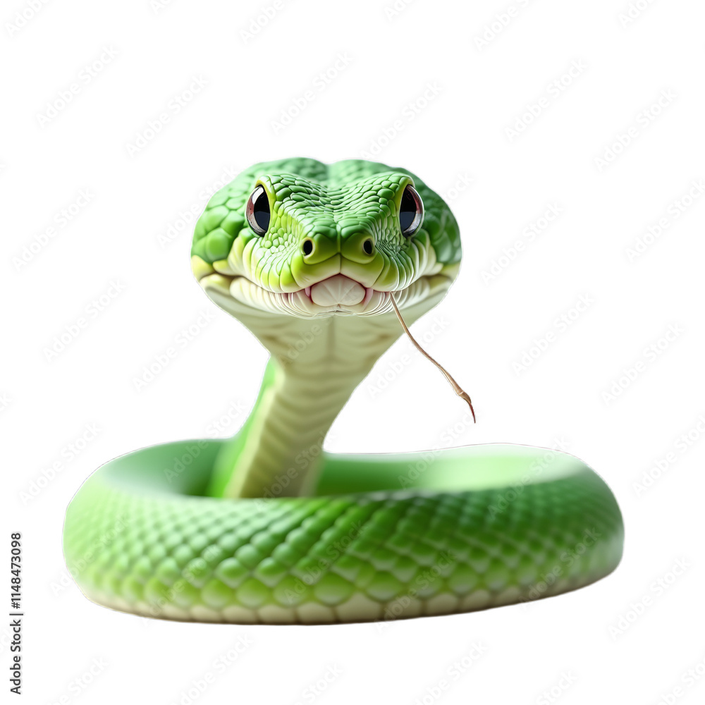 Fototapeta premium Green snake with patterned scales coiled up