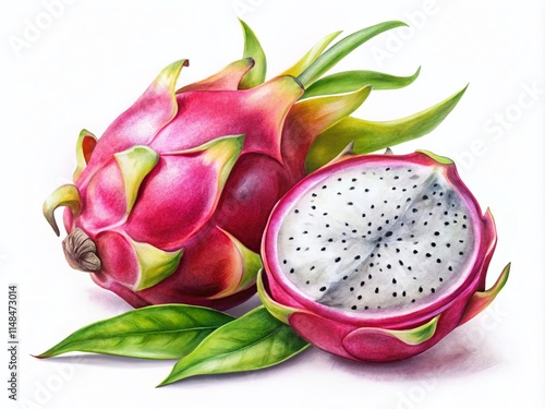 Watercolor Pitaya Fruit Illustration: Vibrant Hand-Drawn Pitaya Design for Food, Drink, and Tropical Themes photo