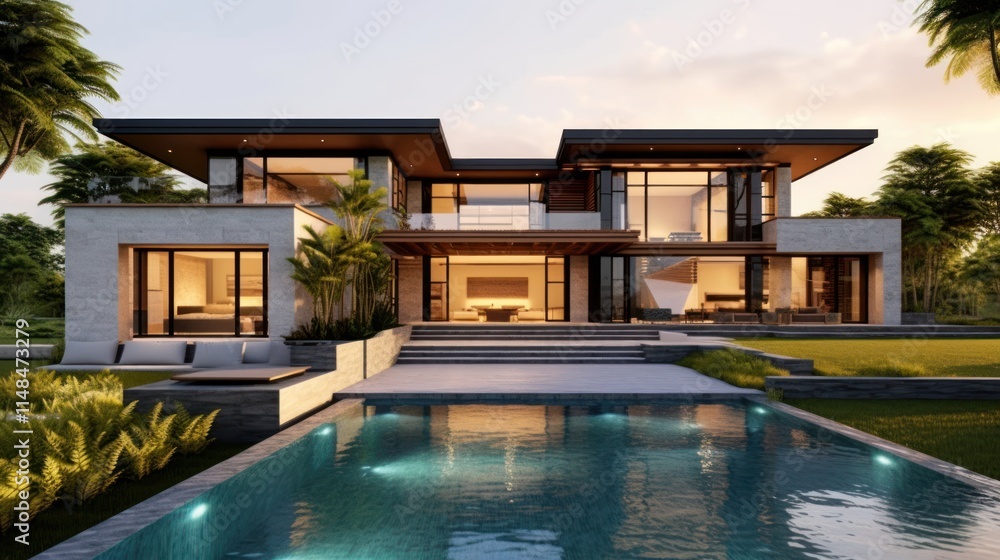 Modern Luxury Home with Infinity Pool and Lush Landscaping Modern Luxury Home with Infinity Pool and Lush Landscaping