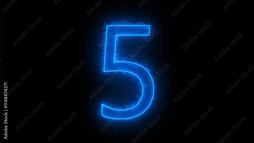 Cyan color motion glossy glowing Alphabet Letter of 5. black color animation background. Cyan color motion glossy glowing Alphabet Letter of 5. black color animation background.