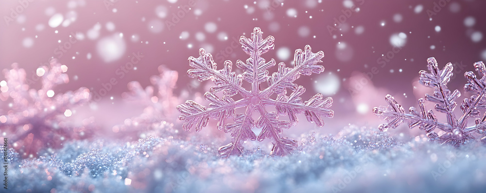 Delicate snowflakes on a soft, snowy surface with a dreamy background. Delicate snowflakes on a soft, snowy surface with a dreamy background.