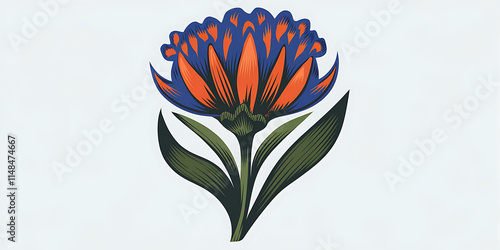 A stylized illustration of a blue and orange flower in a spring floral design photo